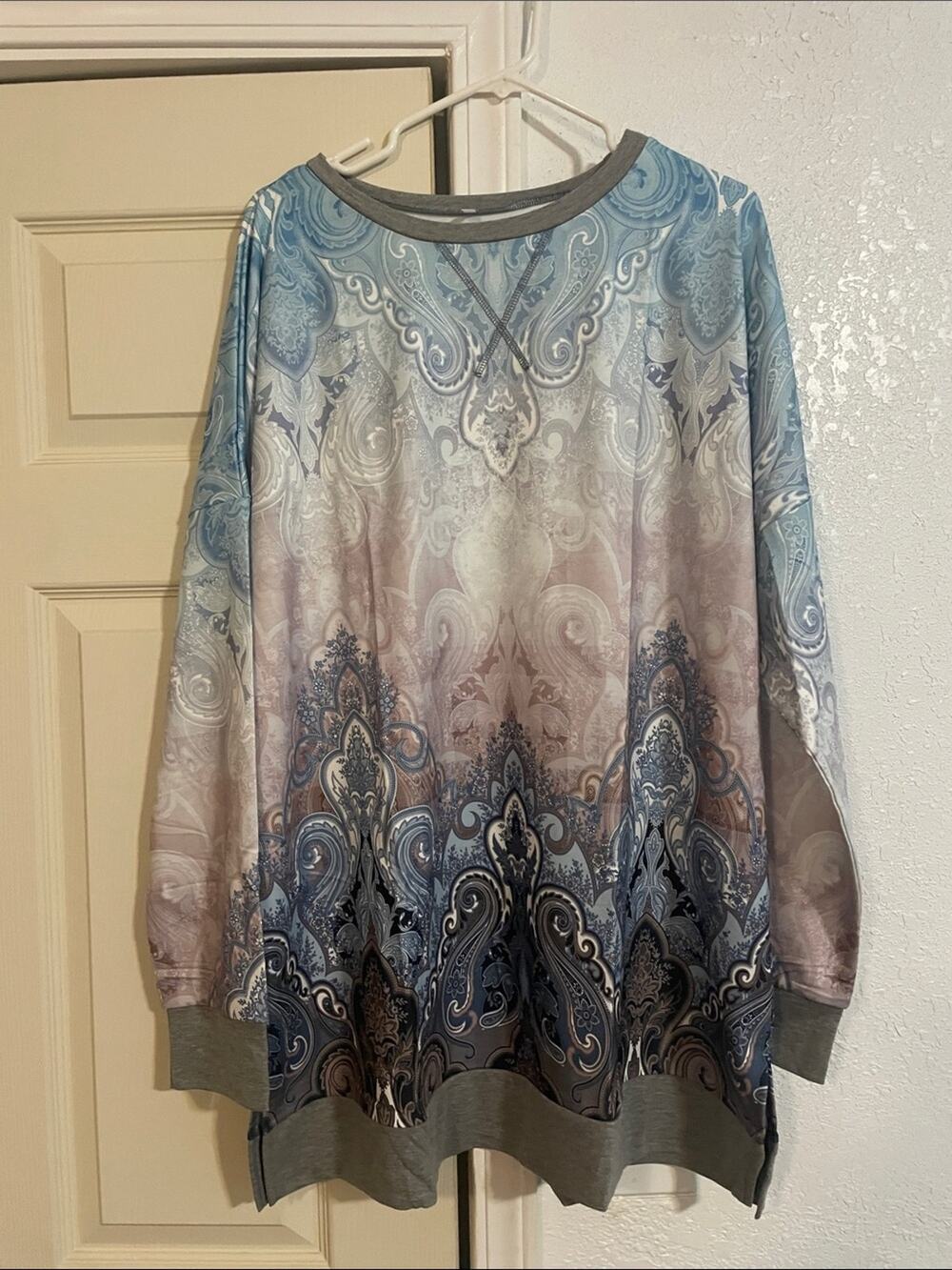Paisley Ombre Long-Sleeve Blouse - Blue Taupe NWT